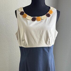 Boden Sleeveless Sheath Dress, Size 10R, Navy and White with Shell Detailing